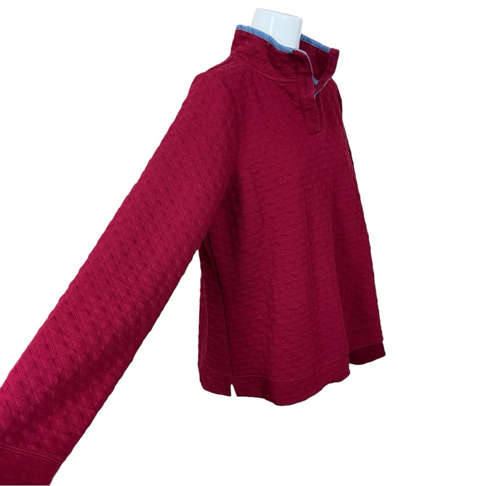 Crown & Ivy Belk Burgundy Diamond Quilted Pullover with Chambray Trim Size XXL - Picture 3 of 9
